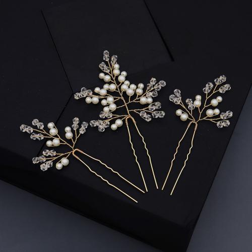 Hair Stick Brass with Crystal & Plastic Pearl fashion jewelry & for woman golden Sold By Bag