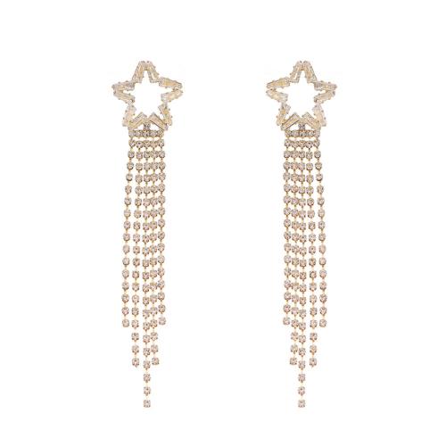 Fashion Fringe Brincos, cobre, Estrela, joias de moda & para mulher & com strass, dourado, 115x20mm, vendido por par
