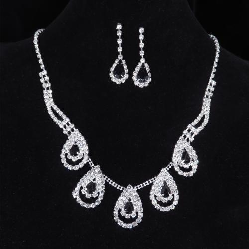 Zinc Alloy Jewelry Sets earring & necklace with 22.5cm extender chain 2 pieces & for woman & with rhinestone earring 35*12mm Length Approx 33.5 cm Sold By Set