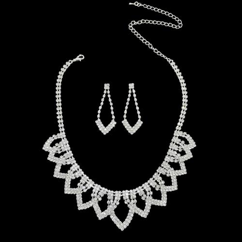 Rhinestone Jewelry Sets, earring & necklace, with 18cm extender chain, 2 pieces & fashion jewelry & for woman, earring 48*18mm, Length:Approx 32.5 cm, Sold By Set