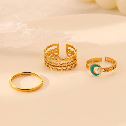 Stainless Steel Finger Ring, 304 Stainless Steel, three pieces & fashion jewelry & Unisex, golden, Sold By Set