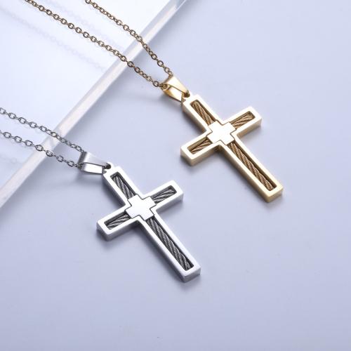 Stainless Steel Jewelry Necklace, 304 Stainless Steel, Cross, hand polished, fashion jewelry & Unisex & different styles for choice, more colors for choice, 50x29.50mm, Length:Approx 45 cm, Sold By PC
