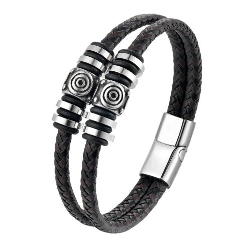 PU Leather Cord Bracelets with 304 Stainless Steel vintage & for man Length 21 cm Sold By PC