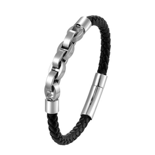 PU Leather Cord Bracelets, with 304 Stainless Steel, vintage & for man, more colors for choice, Length:21 cm, Sold By PC