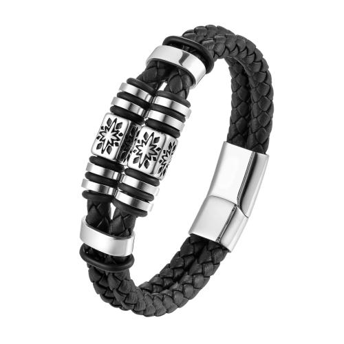 PU Leather Cord Bracelets with 304 Stainless Steel vintage & for man black Length 21 cm Sold By PC