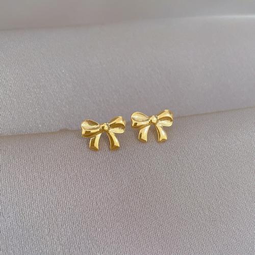 Stainless Steel Stud Earrings, 304 Stainless Steel, Bowknot, Vacuum Ion Plating, fashion jewelry & for woman, gold, 12x9mm, Sold By Pair