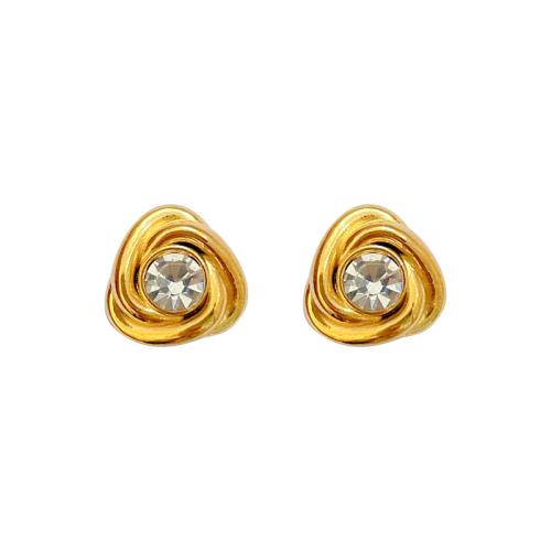 Stainless Steel Stud Earrings 304 Stainless Steel Triangle Vacuum Ion Plating fashion jewelry & for woman & with rhinestone gold Sold By Pair