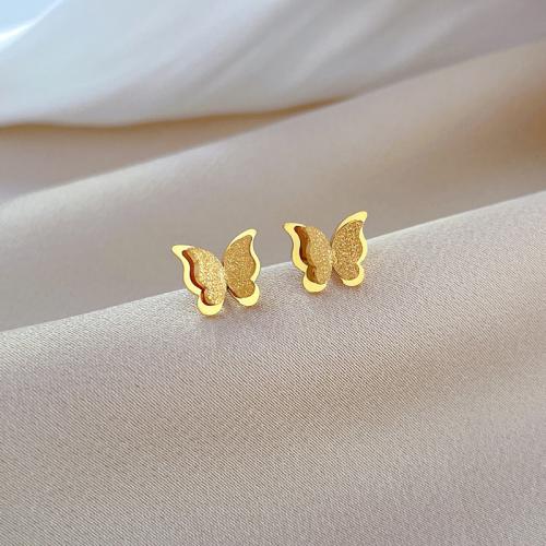 Stainless Steel Stud Earrings, 304 Stainless Steel, Butterfly, Vacuum Ion Plating, fashion jewelry & for woman, more colors for choice, 9x10mm, Sold By Pair