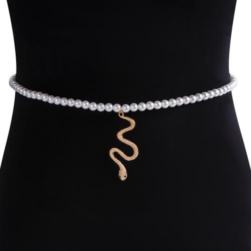 Body Chain Sieraden, Zinc Alloy, met Plastic Pearl, Slang, gold plated, voor vrouw, wit, nikkel, lood en cadmium vrij, Verkocht door PC
