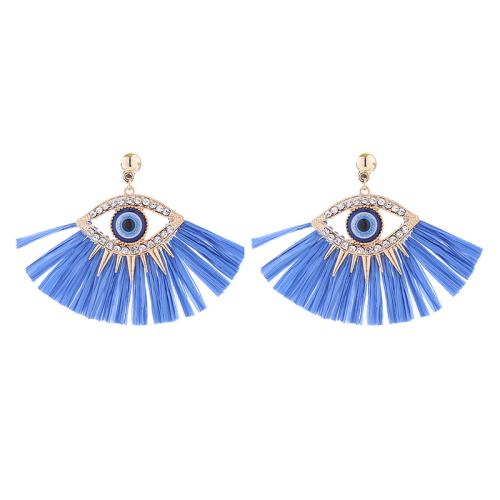 Zinc Alloy Drop Earrings with Rafidah Grass plated fashion jewelry & with rhinestone blue nickel lead & cadmium free Sold By Pair