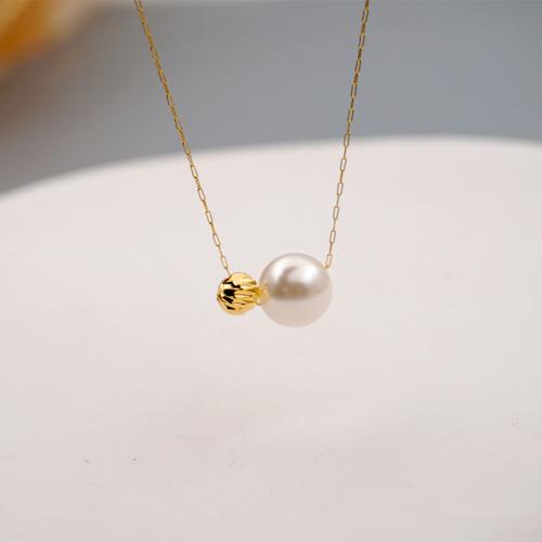 Natural Freshwater Pearl Necklace Titanium Steel with Freshwater Pearl with 5.5cm extender chain plated fashion jewelry golden Length 40 cm Sold By PC