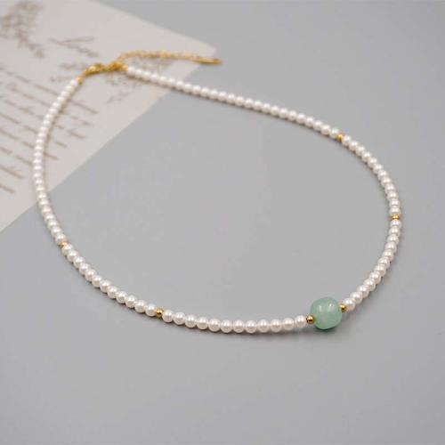 Natural Freshwater Pearl Necklace, Titanium Steel, with Crystal Pearl & Jade & Freshwater Pearl, with 5.5cm extender chain, plated, fashion jewelry & different materials for choice, more colors for choice, Length:44 cm, Sold By PC