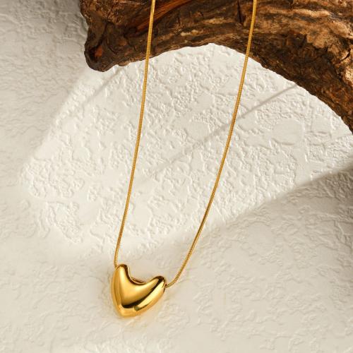 Colar de jóias de aço inoxidável, Aço inoxidável 304, with 5cm extender chain, Coração, banhado, joias de moda, dourado, 18mm, comprimento 40 cm, vendido por PC