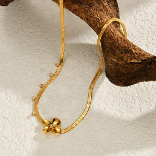 Edelstahl Schmuck Halskette, 304 Edelstahl, mit Verlängerungskettchen von 5cm, Blume, plattiert, Modeschmuck & mit Strass, keine, Länge:40 cm, verkauft von PC