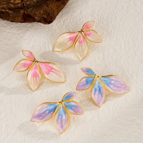 Stainless Steel Stud Earrings 304 Stainless Steel Leaf plated fashion jewelry & enamel Sold By Pair