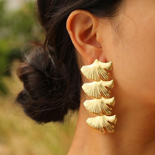 Brass Drop Earring Ginkgo Leaf plated fashion jewelry golden nickel lead & cadmium free Sold By Pair