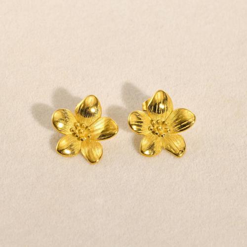 Stainless Steel Stud Earrings 304 Stainless Steel Flower plated fashion jewelry golden 18.60mm Sold By Pair