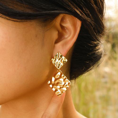 Boucles d'oreilles pendantes en laiton, cadre, Placage, bijoux de mode, doré, protéger l'environnement, sans nickel, plomb et cadmium, 34.70x55mm, Vendu par paire