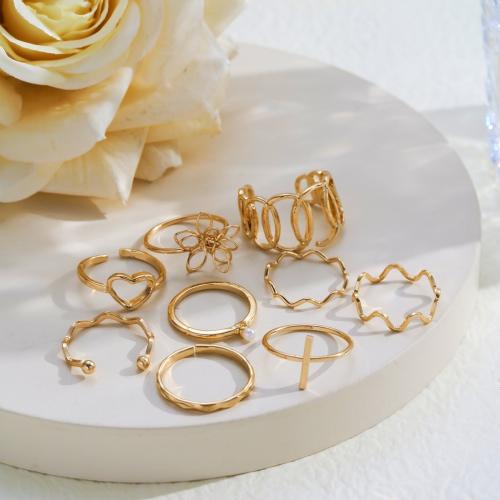 Juego de anillos de aleación de zinc, con Perlas plásticas, Joyería & para mujer, dorado, Vendido por Set