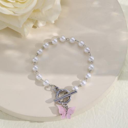 Zinc Alloy Bracelet Plastic Pearl with Zinc Alloy fashion jewelry & for woman white Length 15 cm Sold By PC