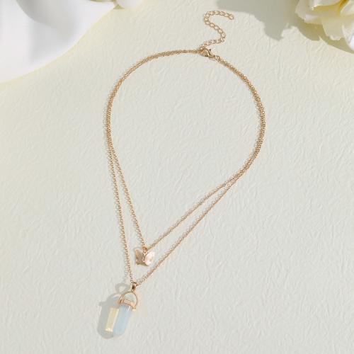 Tibetan Style Jewelry Necklace, with Crystal, with 7cm extender chain, Double Layer & fashion jewelry & for woman, gold, Length:41 cm, Sold By PC