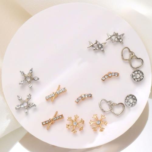 Zinc Alloy Stud Earring fashion jewelry & for woman & with rhinestone Sold By Set