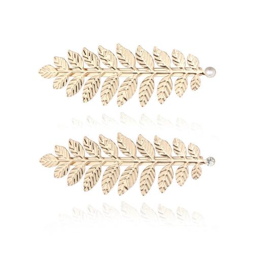 Hair Slide, Iron, Leaf, fashion jewelry & different materials for choice & for woman, gold, 95x31mm, Sold By PC