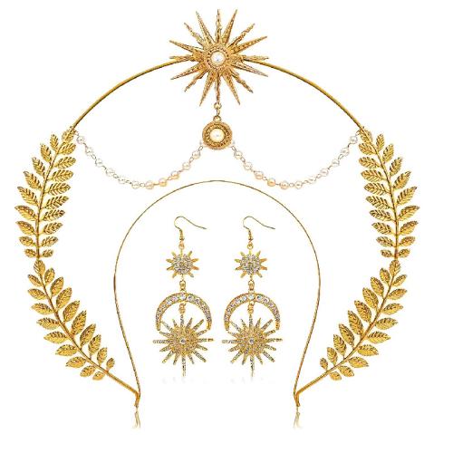 Conjuntos de joyería de aleación de zinc, con Perlas plásticas, hecho a mano, diferentes estilos para la opción & para mujer & con diamantes de imitación, dorado, Vendido por Set
