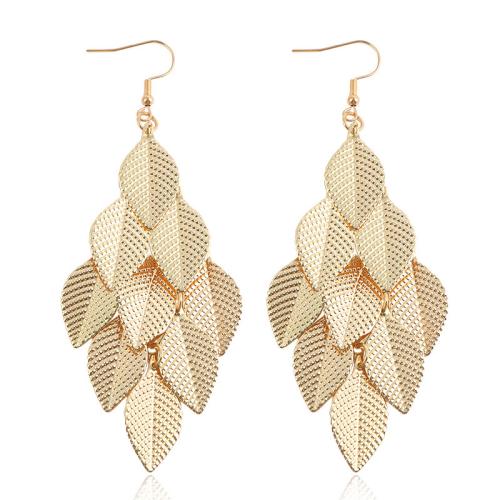 Tibetan Style Drop Earrings, Leaf, fashion jewelry & for woman, gold, 102x35mm, Sold By Pair