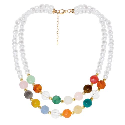 Harz Halskette, mit Kunststoff Perlen, mit Verlängerungskettchen von 2.56 Inch, Doppelschicht & Modeschmuck & für Frau, farbenfroh, Länge:16.54 ZollInch, verkauft von PC