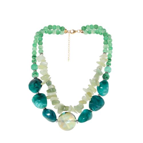 Colar bijuterias, plástico, with 2.56 Inch extender chain, Camada Dupla & joias de moda & para mulher, verde, comprimento 16.54 inchaltura, vendido por PC