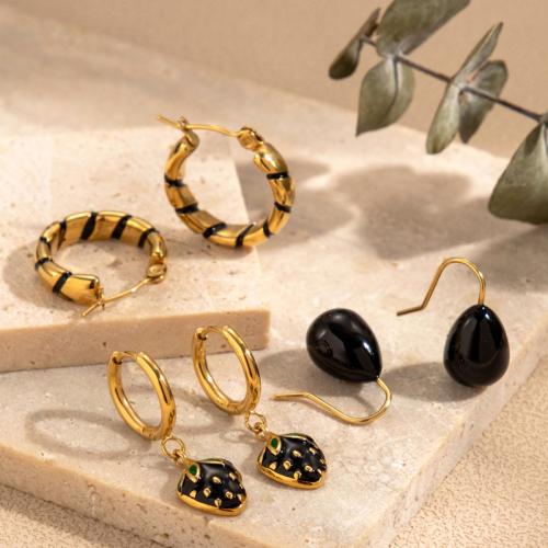 Titan Stahl Ohrring, Titanstahl, verschiedene Stile für Wahl & für Frau & Emaille, goldfarben, verkauft von Paar