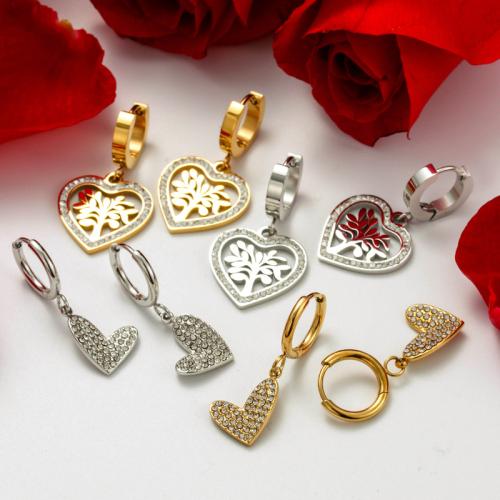 Titanium Steel  Earring Heart Vacuum Ion Plating & micro pave cubic zirconia & for woman Sold By Pair