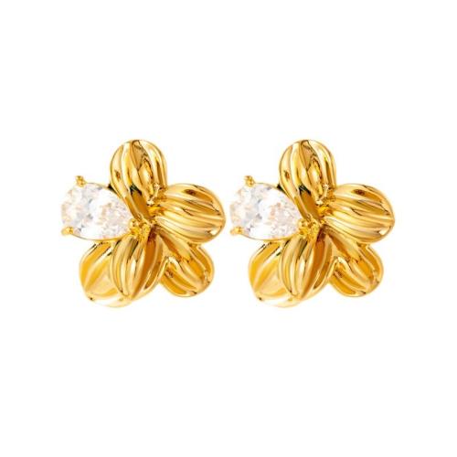 Titanium Steel  Earring petals Vacuum Ion Plating micro pave cubic zirconia & for woman Sold By Pair