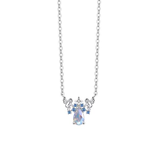 925 Sterling Silver Necklaces with Gemstone with 5CM extender chain & micro pave cubic zirconia & for woman platinum color Length Approx 45 cm Sold By PC