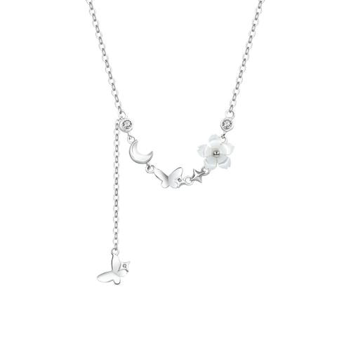 Cubic Zircon Micro Pave 925 Sterling Silver Necklace, with White Shell, with 5CM extender chain, micro pave cubic zirconia & for woman, platinum color, Length:Approx 40 cm, Sold By PC