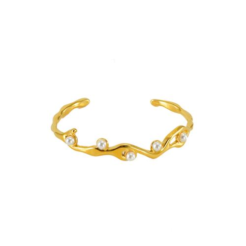 Stainless Steel Bangle 304 Stainless Steel with Plastic Pearl plated for woman golden Sold By PC