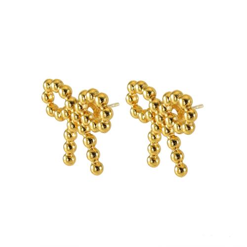 Roestvrij staal Stud Earrings, 304 roestvrij staal, Strik, plated, voor vrouw, gouden, Verkocht door pair