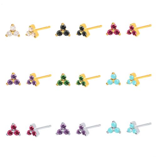 Boucles d'oreilles en laiton zircon cubique pavent, avec turquoise & argent sterling 925, Placage, pavé de micro zircon & pour femme, plus de couleurs à choisir, 4mm, Vendu par paire
