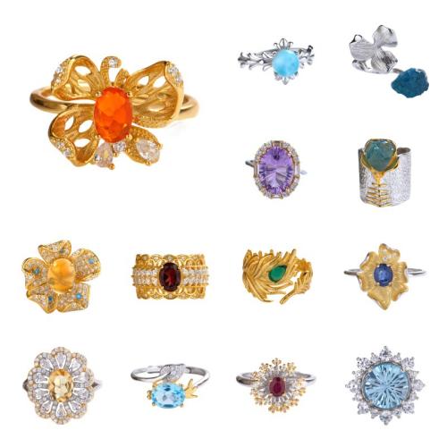 Cubic Zirconia Micro Pave 925 Sterling Silver Rings, with Gemstone, different materials for choice & different styles for choice & micro pave cubic zirconia & for woman, more colors for choice, US Ring Size:14, Sold By PC