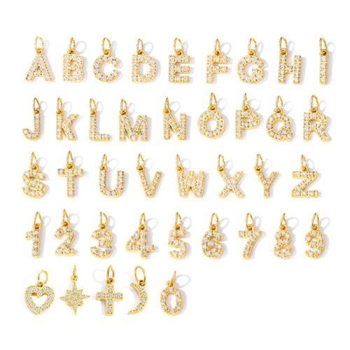 Stainless Steel Letter Pendants, 304 Stainless Steel, plated, DIY & different styles for choice & micro pave cubic zirconia, golden, Sold By PC