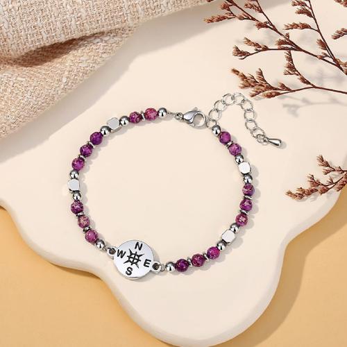 Stainless Steel Jewelry Bracelet, 304 Stainless Steel, with Natural Stone, handmade, different materials for choice & for woman, more colors for choice, Length:21 cm, Sold By PC