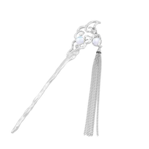 Hair Stick Zinc Alloy with Sea Opal for woman silver color 170mm Sold By PC