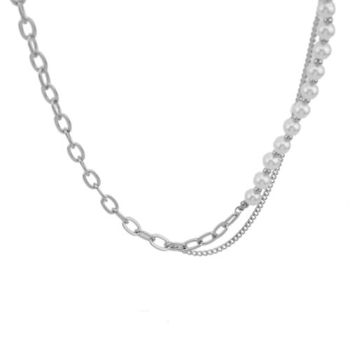 Stainless Steel Jewelry Necklace, 304 Stainless Steel, with Plastic Pearl, fashion jewelry & different length for choice & Unisex, original color, Sold By PC