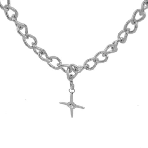 Zinc Alloy Jewelry Necklace polished fashion jewelry & Unisex silver color Length Approx 38 cm Sold By PC
