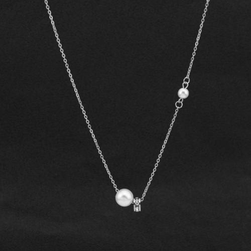 Stainless Steel Jewelry Necklace, 304 Stainless Steel, with Plastic Pearl, with 5cm extender chain, fashion jewelry & for woman, original color, Length:Approx 43 cm, Sold By PC