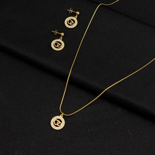Strass Stainless Steel Jewelry Set, 304 roestvrij staal, gepolijst, mode sieraden & voor vrouw & met strass, gouden, Verkocht door Stel
