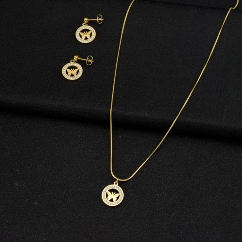 Strass Stainless Steel Jewelry Set, 304 roestvrij staal, gepolijst, mode sieraden & voor vrouw & met strass, gouden, Verkocht door Stel