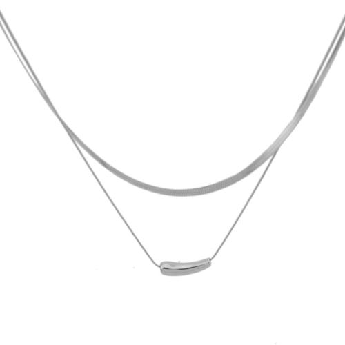 Edelstahl Schmuck Halskette, 304 Edelstahl, mit Verlängerungskettchen von 5cm, poliert, Doppelschicht & Modeschmuck & für Frau, originale Farbe, Länge:ca. 42 cm, verkauft von PC