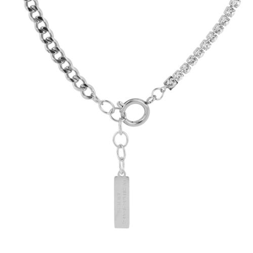 Colar de jóias de aço inoxidável, Aço inoxidável 304, with 3cm extender chain, polido, joias de moda & para mulher & com strass, cor original, comprimento Aprox 50 cm, vendido por PC